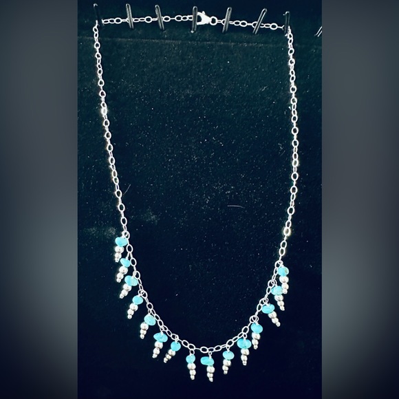 Santa Fe Style Mojave Turquoise Necklace 18 Inches in Sterling Silver - Picture 2 of 8